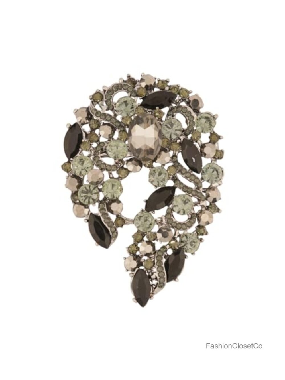 Rhinestone Palm Leaf Brooch Pin 3.5 Inch Statement Scarf Dress Accessory